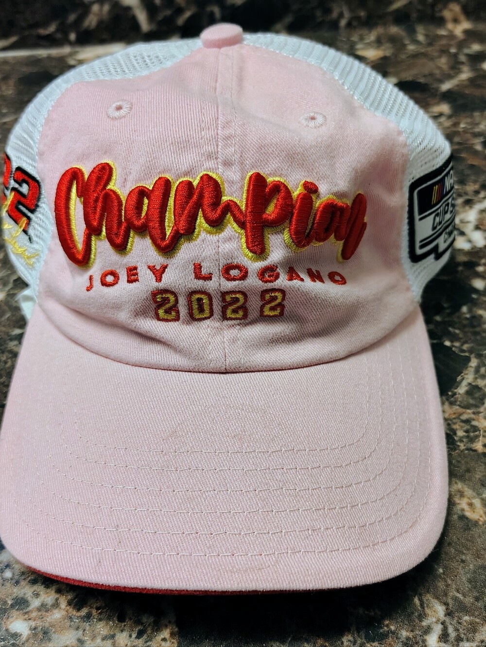 Womens Joey Lagano Champion #22 Racing NASCAR Team Penske Pink Trucker Cap Hat
